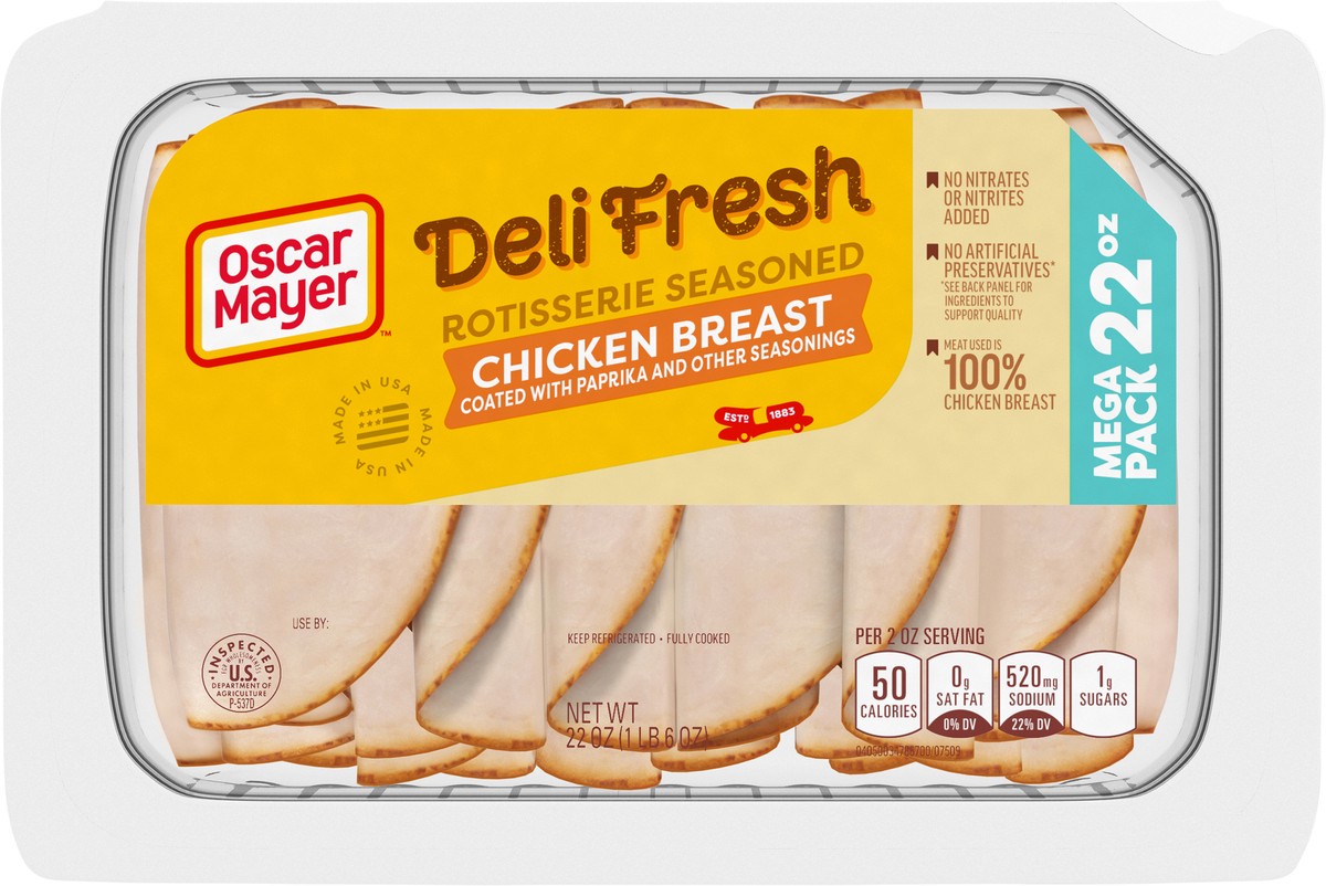 slide 1 of 5, Oscar Mayer Deli Fresh Rotisserie Seasoned Sliced Chicken Breast Deli Lunch Meat Mega Pack, 22 oz Package, 22 oz