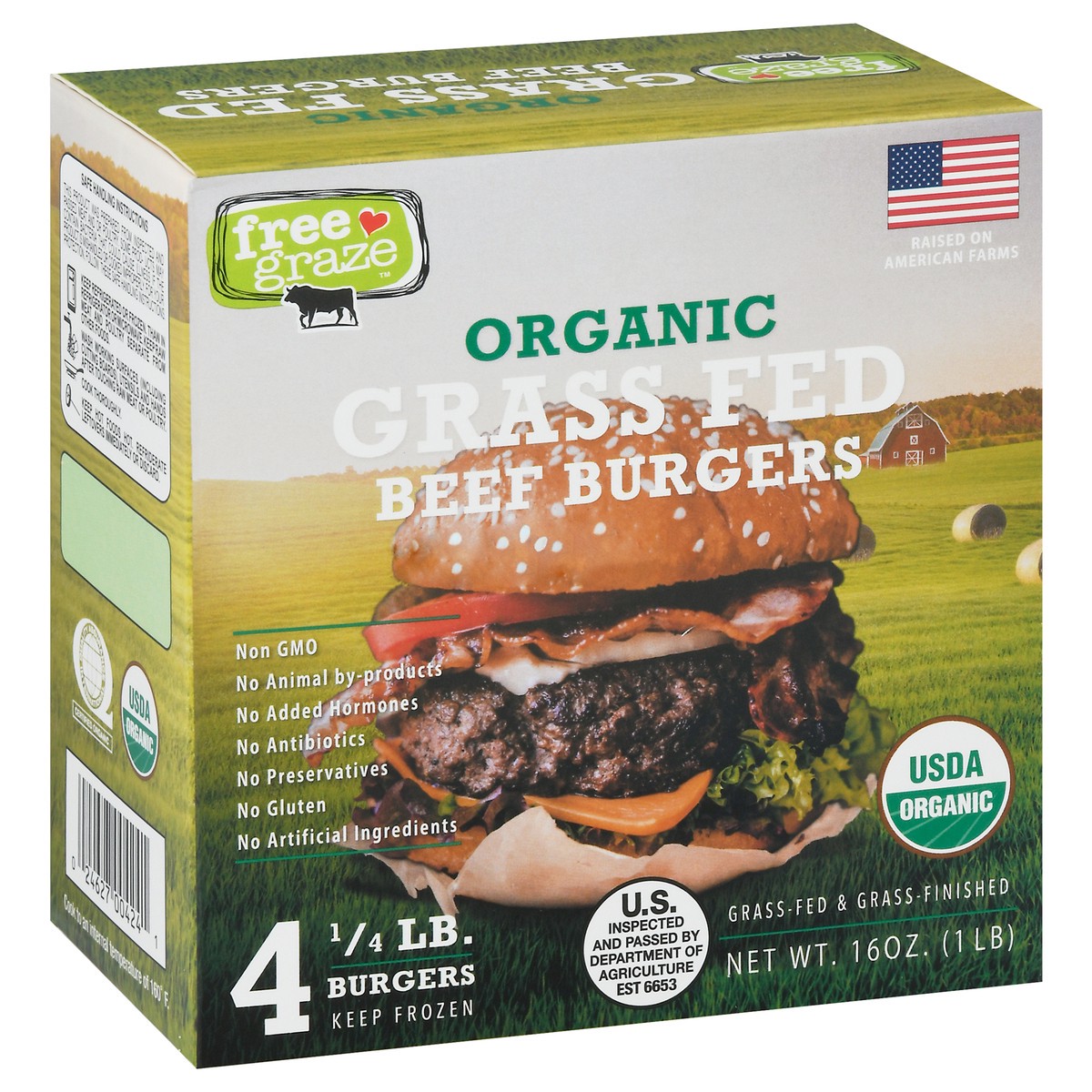 slide 2 of 9, Free Graze Organic Grass-Fed Burgers, 4 ct; 4 oz