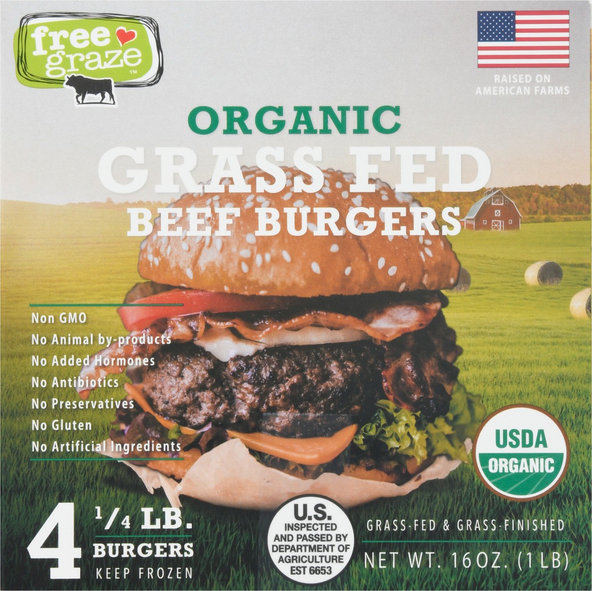 slide 5 of 9, Free Graze Organic Grass-Fed Burgers, 4 ct; 4 oz