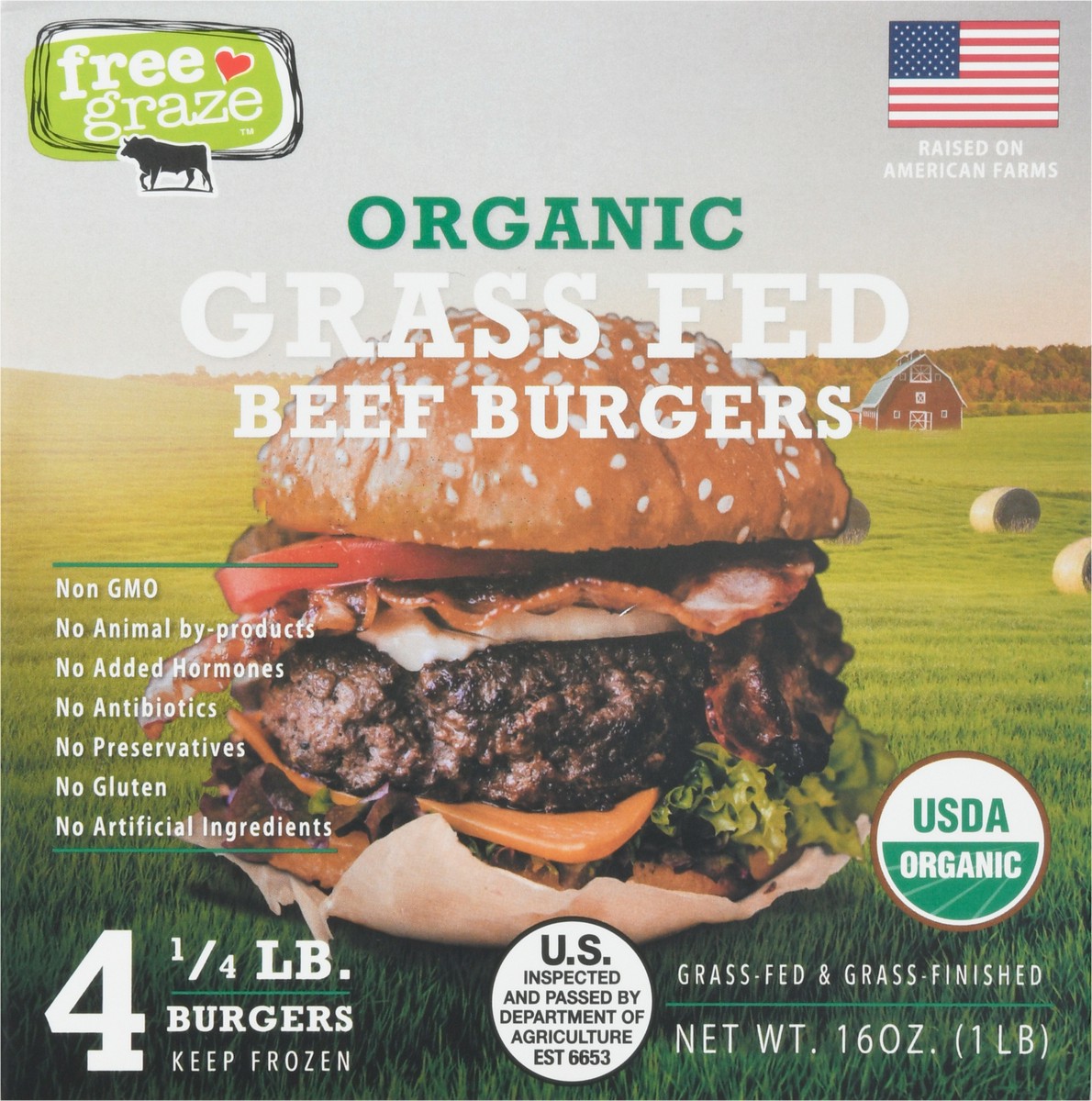 slide 6 of 9, Free Graze Organic Grass-Fed Burgers, 4 ct; 4 oz