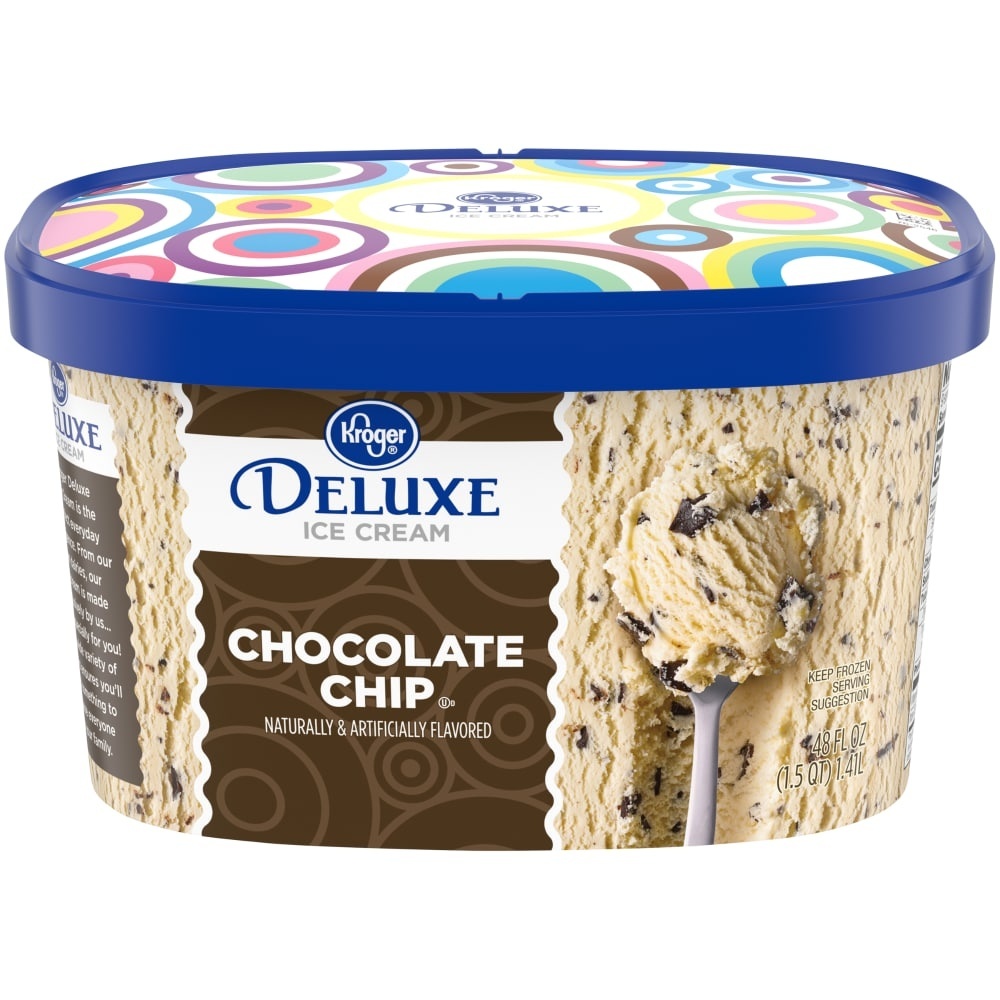 slide 1 of 1, Kroger Deluxe Chocolate Chip Ice Cream, 48 fl oz