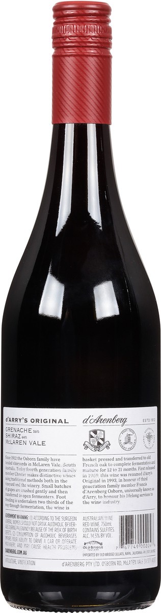 slide 3 of 9, d'Arenberg D'arry's Original Mclaren Vale Grenache Shiraz 750 ml, 750 ml