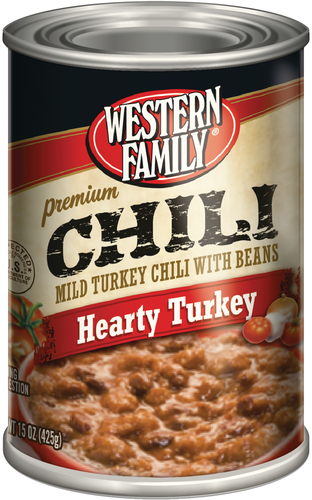 slide 1 of 1, Western Family Chili W Beans Hearty Turkey, 15 oz