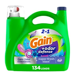 Gain Odor Defense Liquid Laundry Detergent, Super Fresh Blast Scent, 194 fl oz, 134 loads, 2 in 1, Laundry Detergent Liquid Soap, HE compatible