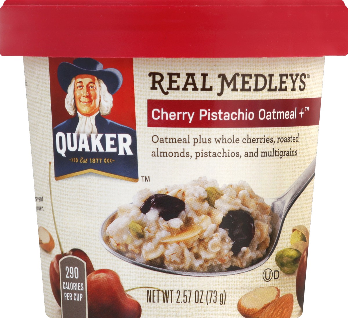 slide 3 of 3, Quaker Real Medleys Cherry Pistachio Oatmeal+, 2.2 oz