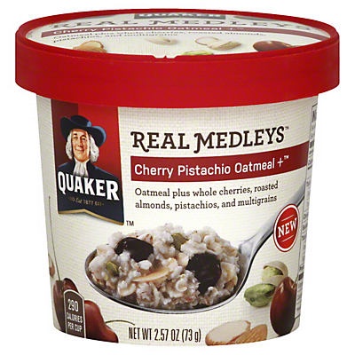 slide 1 of 3, Quaker Real Medleys Cherry Pistachio Oatmeal+, 2.2 oz