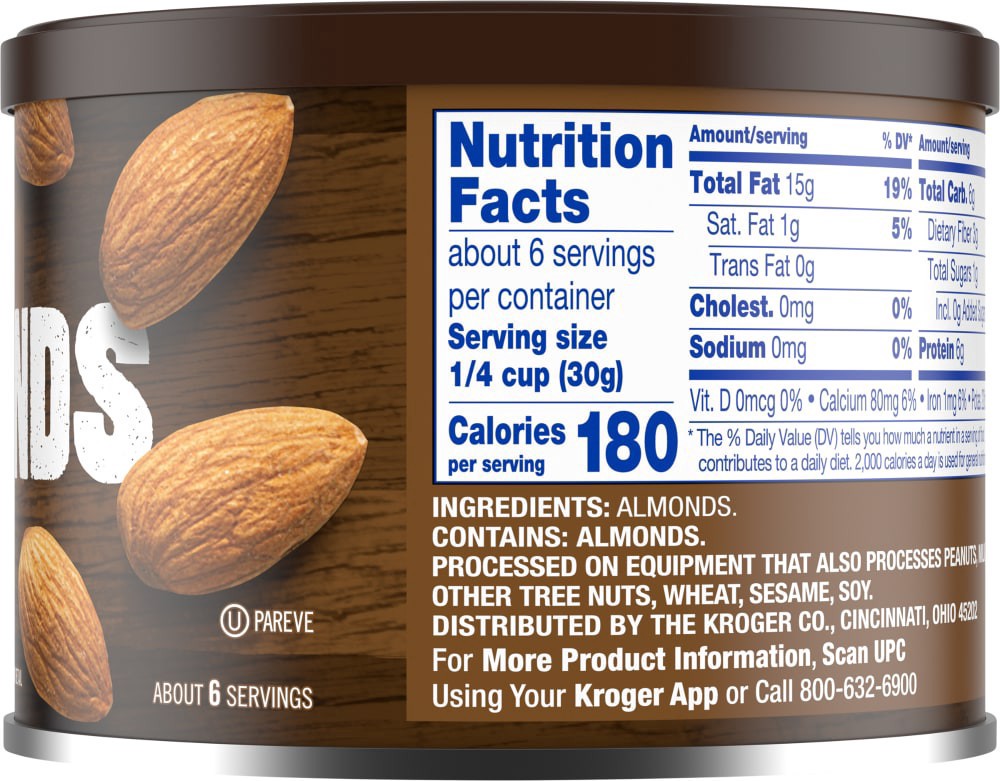 slide 2 of 4, Kroger Unsalted Raw Almonds, 6 oz
