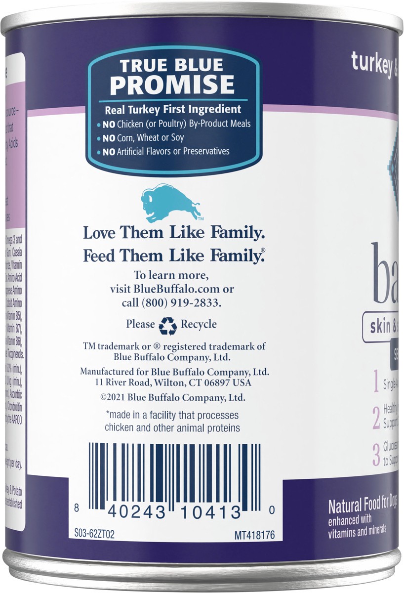 slide 7 of 9, Blue Buffalo Basics Skin & Stomach Care, Grain Free Natural Senior Wet Dog Food, Turkey 12.5-oz Can, 12.5 oz