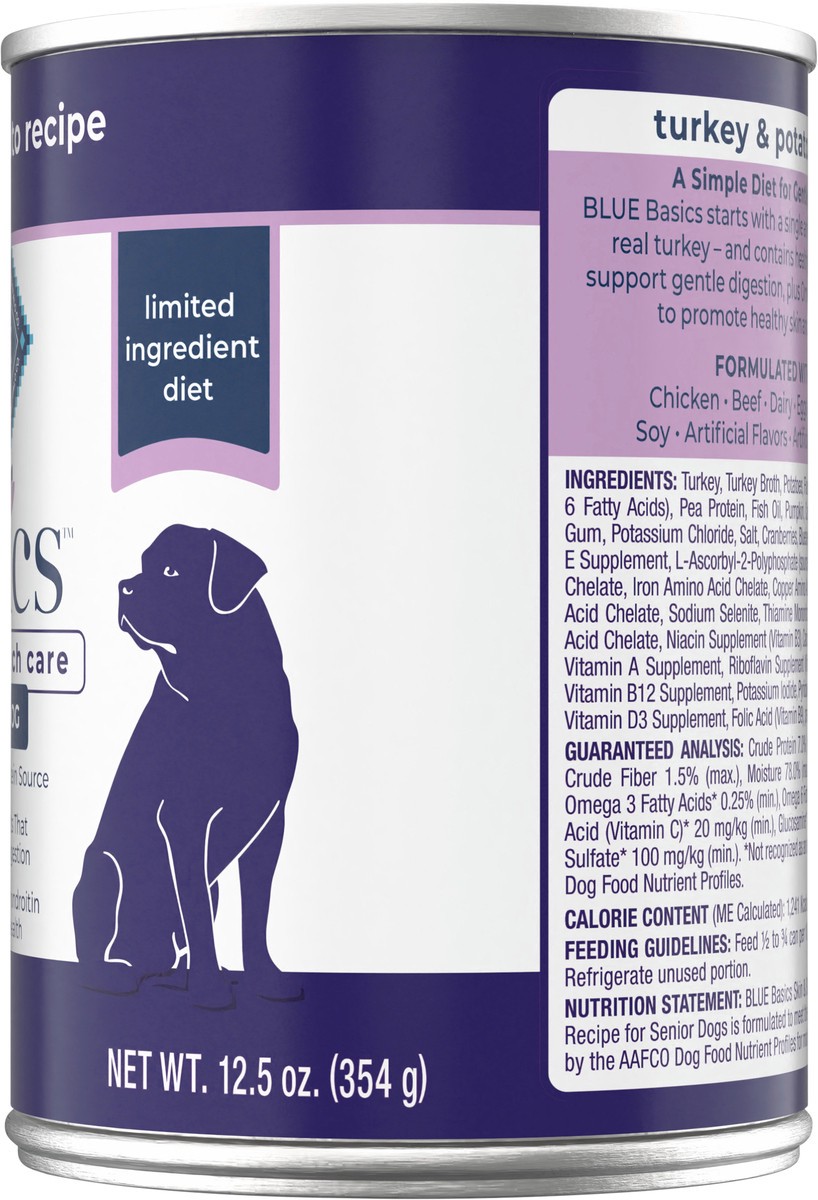 slide 8 of 9, Blue Buffalo Basics Skin & Stomach Care, Grain Free Natural Senior Wet Dog Food, Turkey 12.5-oz Can, 12.5 oz