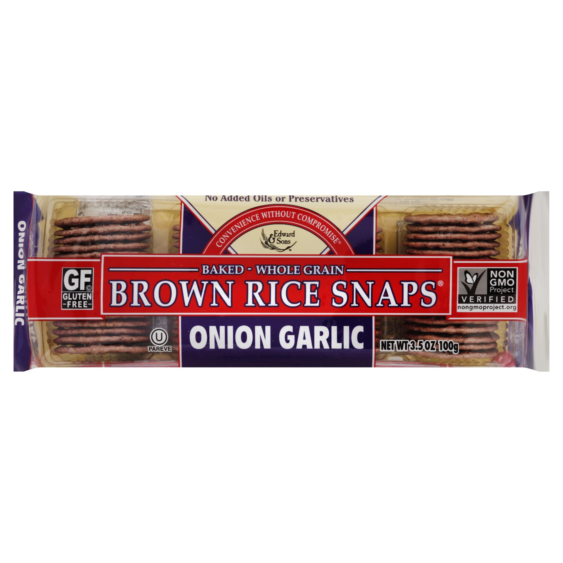 slide 1 of 5, Edward & Sons Onion Garlic Rice Snaps, 3.5 oz