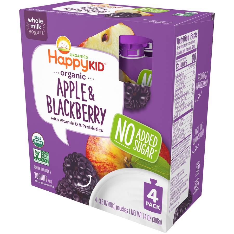 slide 1 of 1, Happy Kid Organic Apple & Blackberry Yogurt, 4 ct; 3.5 oz