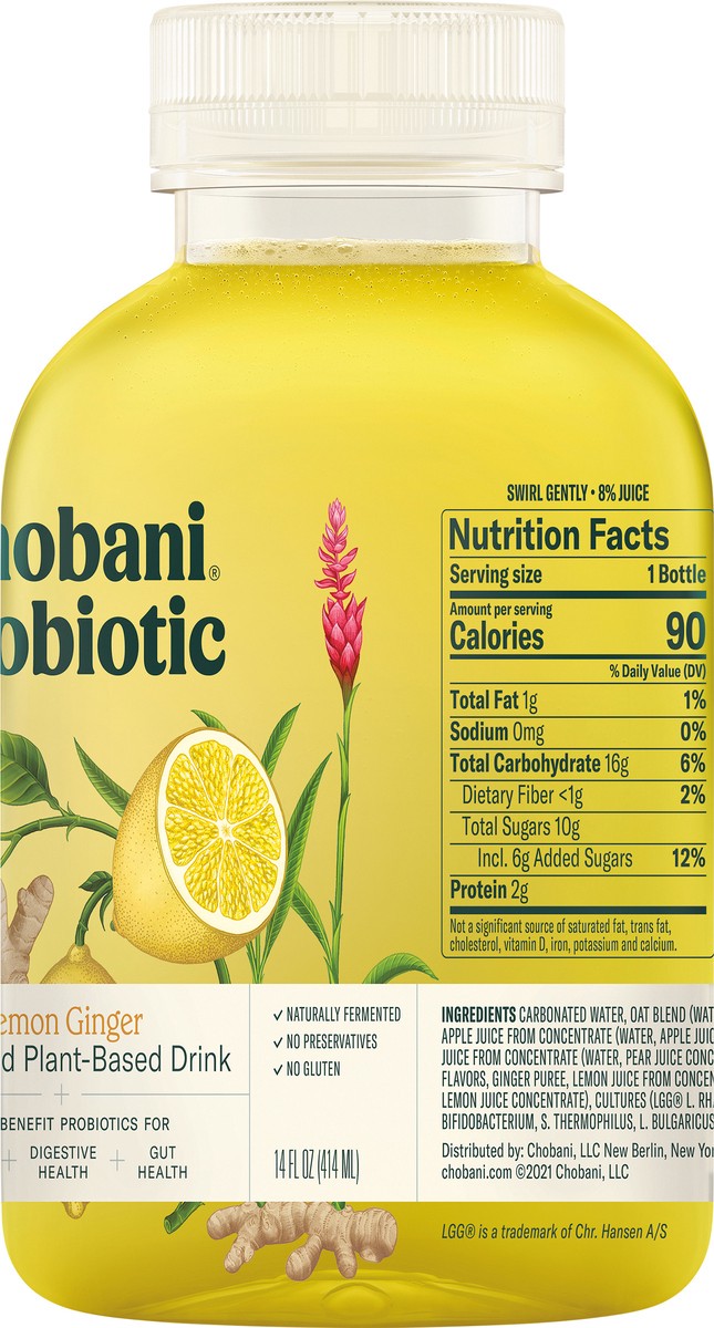 slide 3 of 7, Chobani Probiotic Fermented Lemon Ginger Plant-Based Drink - 14 fl oz, 14 fl oz