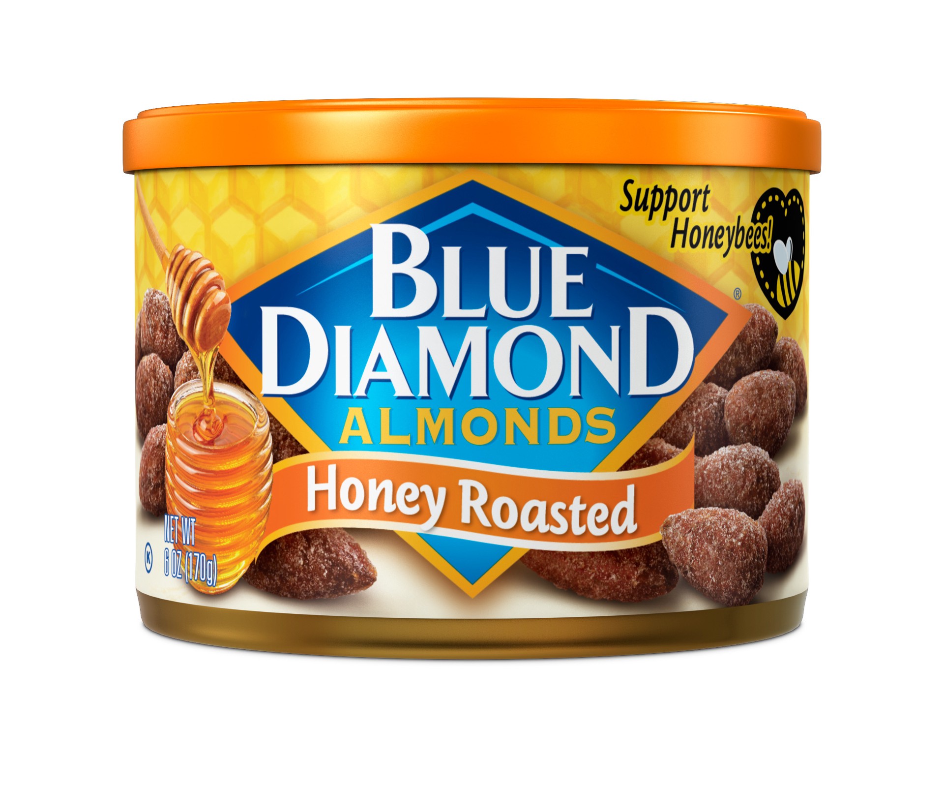 slide 1 of 14, Blue Diamond, Honey Roasted Almonds, 6oz Can, 6 oz