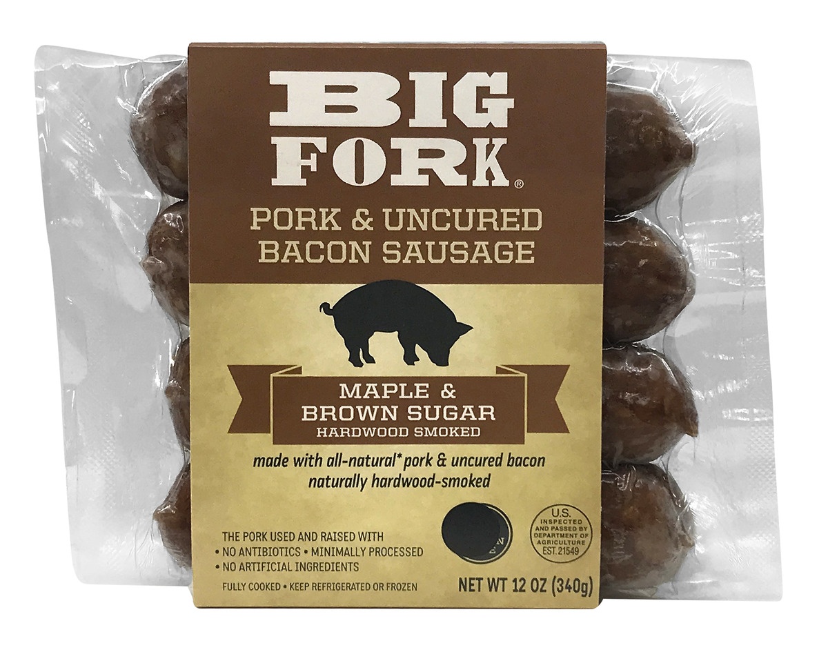 slide 1 of 1, Big Fork Uncured Bacon Sausage - Maple & Brown Sugar, 12 oz