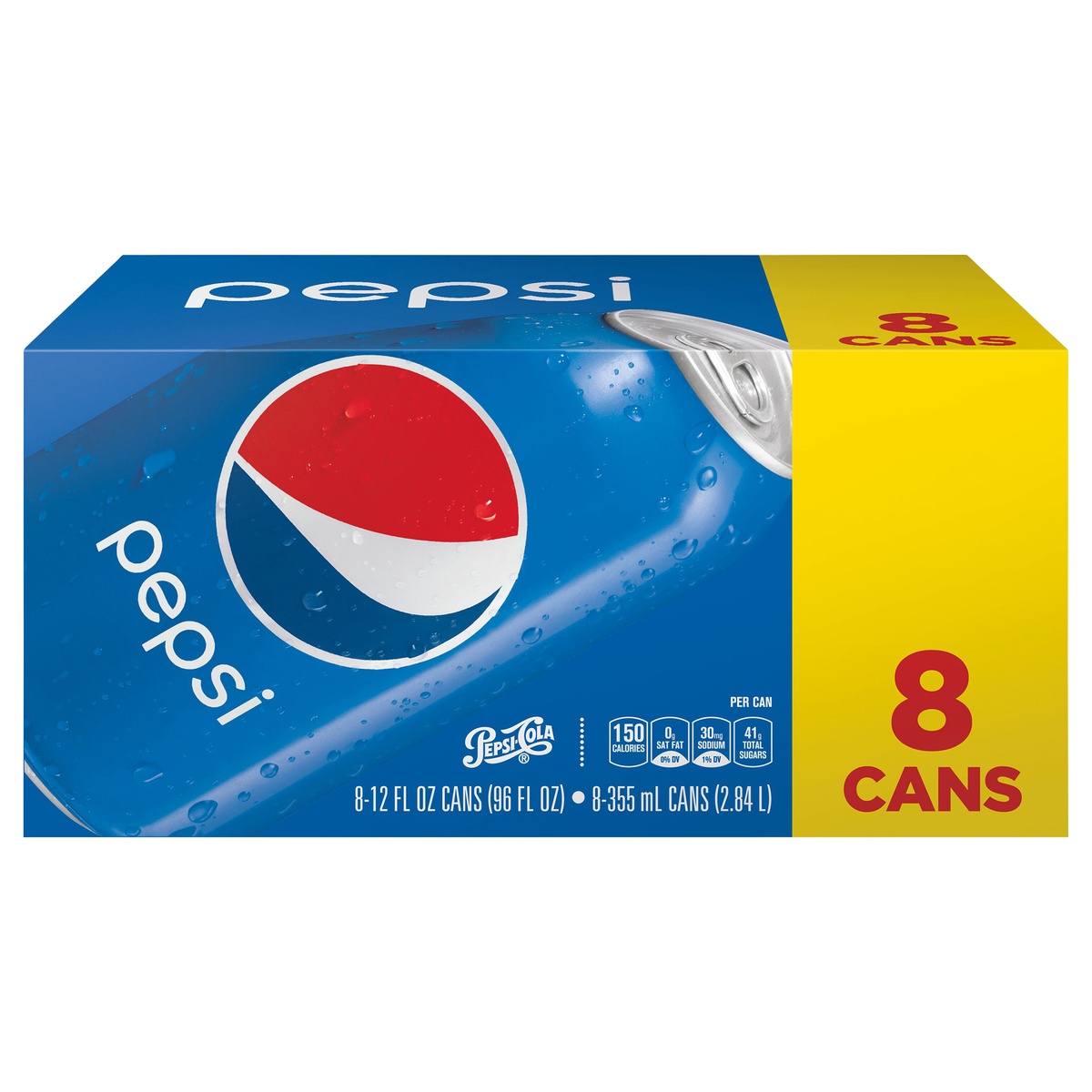 slide 1 of 1, Pepsi Soda Cola 12 Fl Oz 8 Count Cans, 96 oz