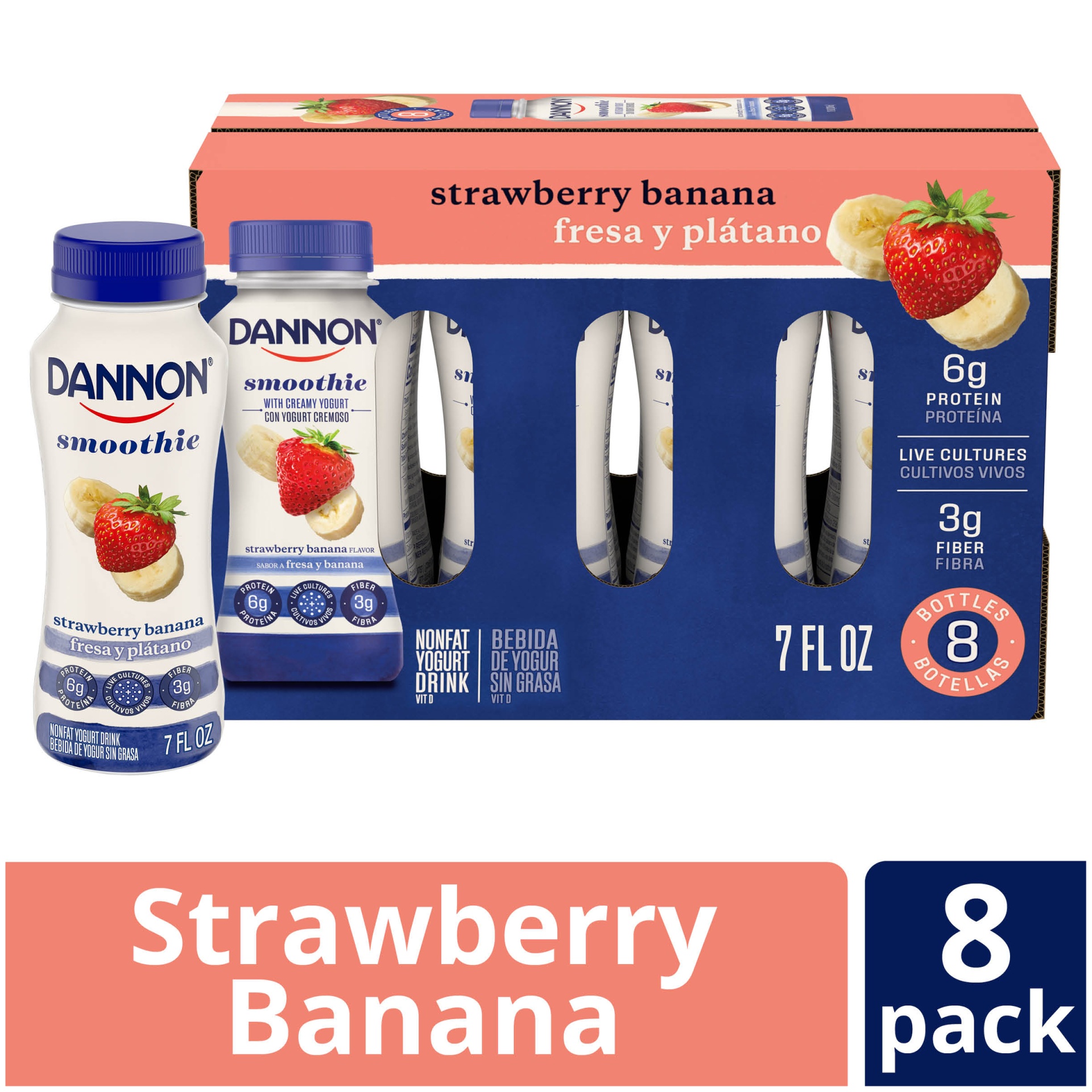 slide 1 of 1, Dannon Nonfat Yogurt Strawberry Banana Smoothie Bottle, 7 fl oz