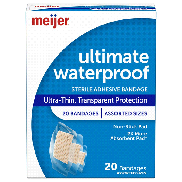 slide 1 of 1, Meijer Ultimate Waterproof Adhesive Bandages, 20 ct