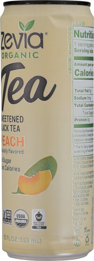 slide 3 of 5, Zevia Organic Zero Calorie Sweetened Peach Black Tea - 12 fl oz, 12 fl oz