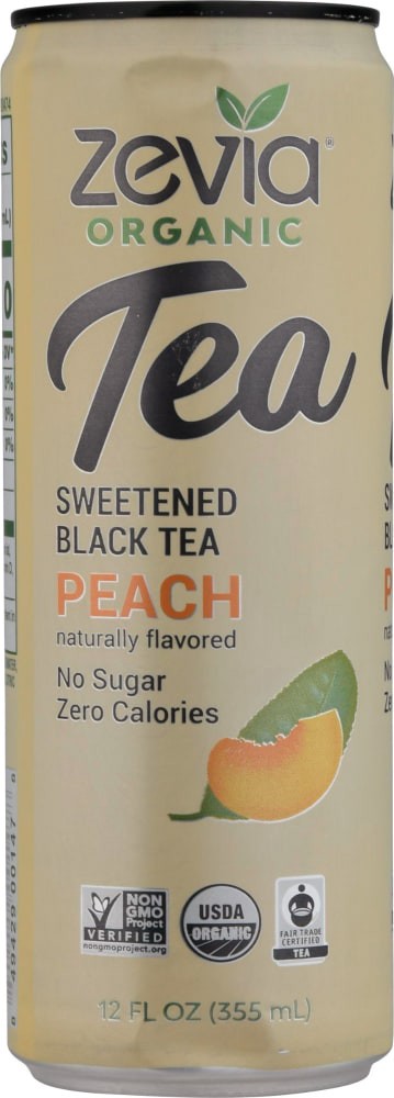 slide 1 of 5, Zevia Organic Zero Calorie Sweetened Peach Black Tea - 12 fl oz, 12 fl oz