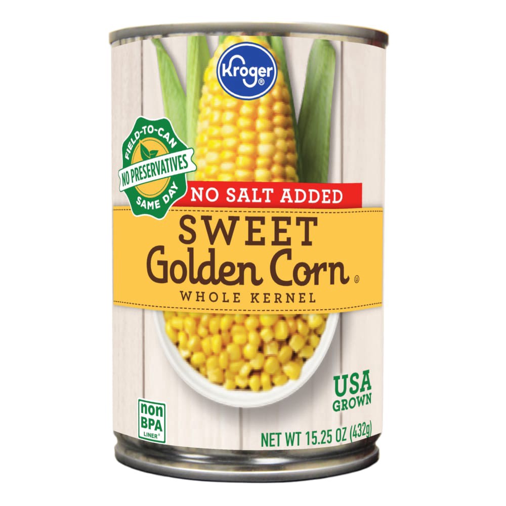 slide 1 of 4, Kroger Whole Kernal Golden Sweet Corn With No Salt Added, 15.25 oz