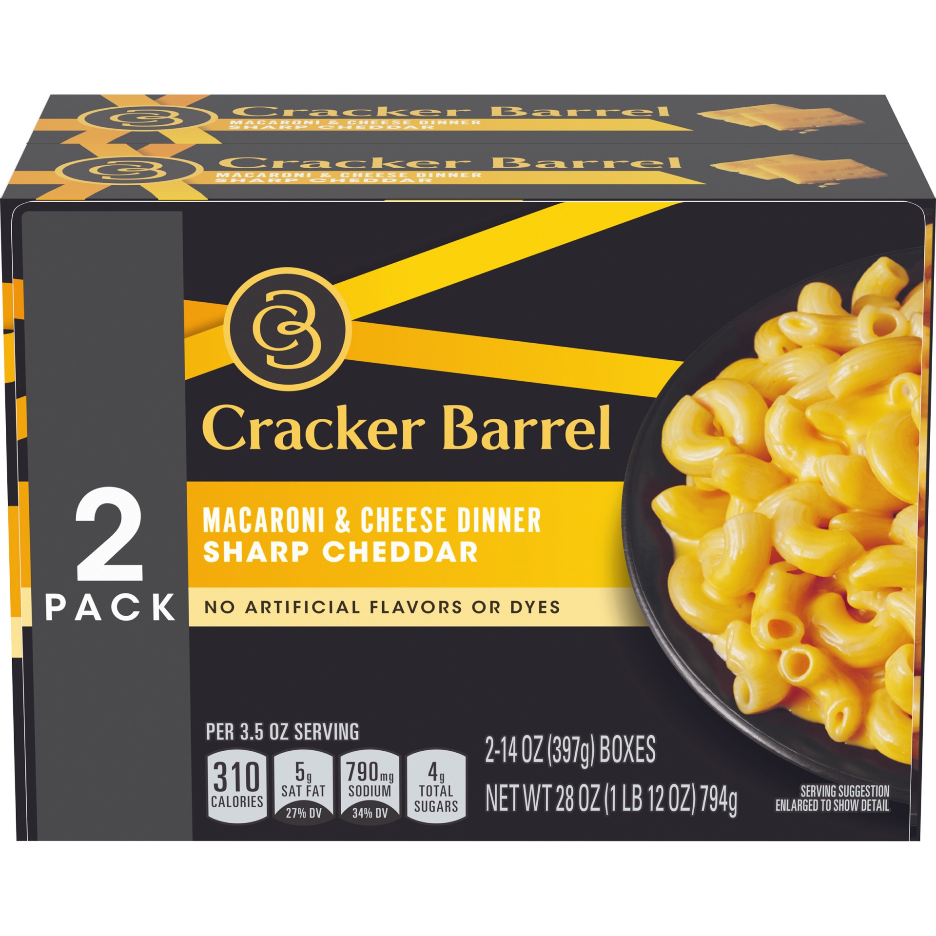 slide 1 of 6, Cracker Barrel Sharp Cheddar Macaroni & Cheese Dinner Pack, 28 oz