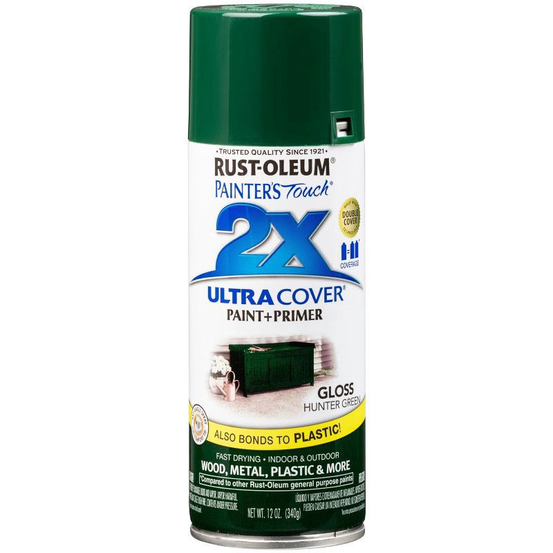 slide 4 of 13, Rust-Oleum 12oz 2X Painter's Touch Ultra Cover Gloss Spray Paint Dark Green, 12 oz