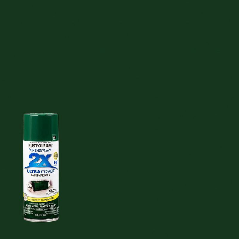 slide 1 of 13, Rust-Oleum 12oz 2X Painter's Touch Ultra Cover Gloss Spray Paint Dark Green, 12 oz