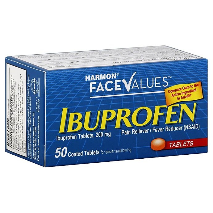 slide 1 of 1, Harmon Face Values Ibuprofen 200 mg Tablets, 50 ct; 200 mg