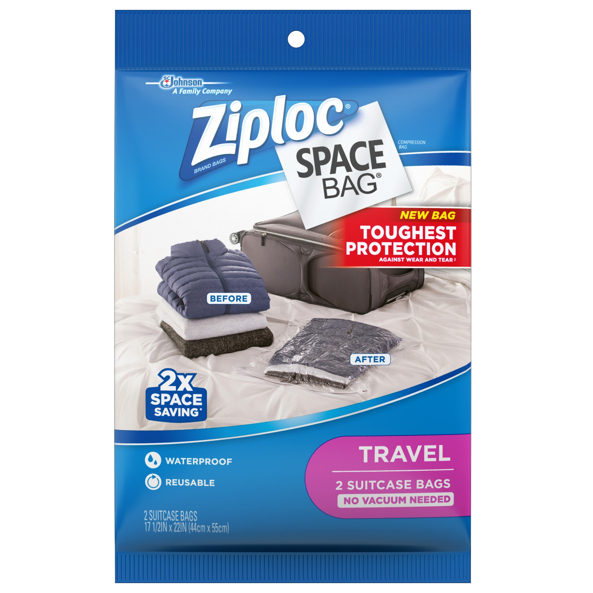 slide 1 of 6, Ziploc Space Bag Travel Bag, 2 ct