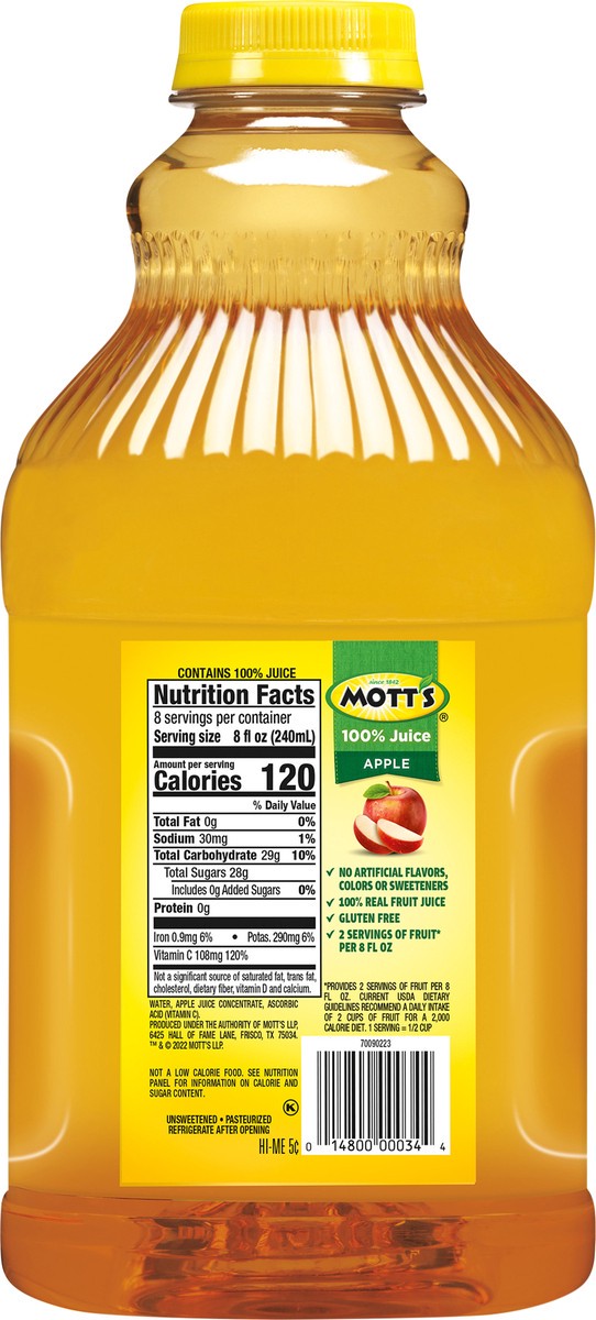 slide 3 of 7, Mott's 100% Original Apple Juice, 64 fl oz bottle, 64 fl oz