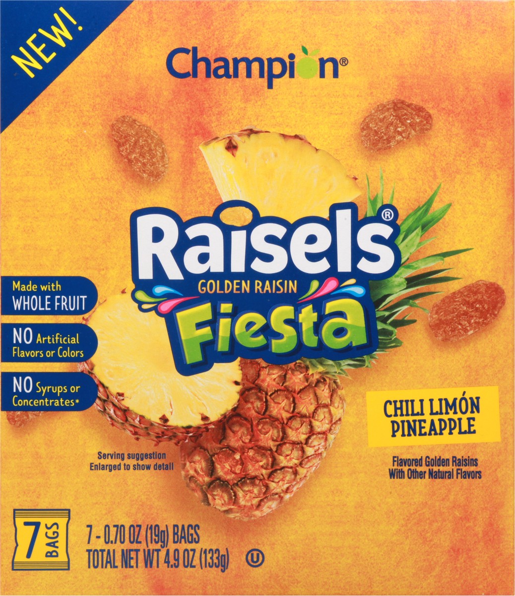 slide 8 of 10, Champion Raisels Fiesta Chili Limon Pineapple Golden Raisin 7 - 0.70 oz ea, 7 ct