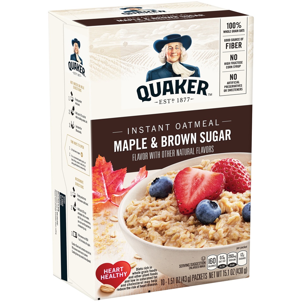 slide 3 of 5, Quaker Instant Oatmeal Maple & Brown Sugar, 10 ct