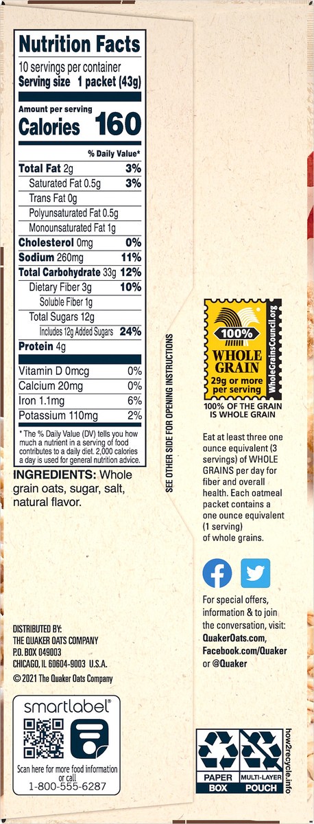 slide 5 of 5, Quaker Instant Oatmeal, 10 ct