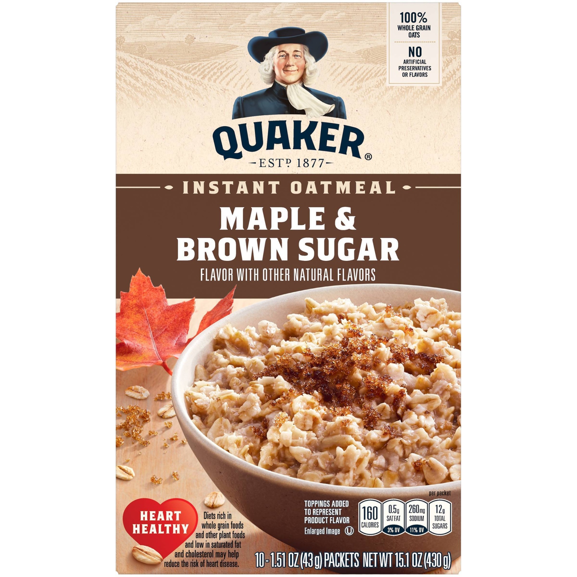 slide 1 of 5, Quaker Instant Oatmeal Maple & Brown Sugar, 10 ct