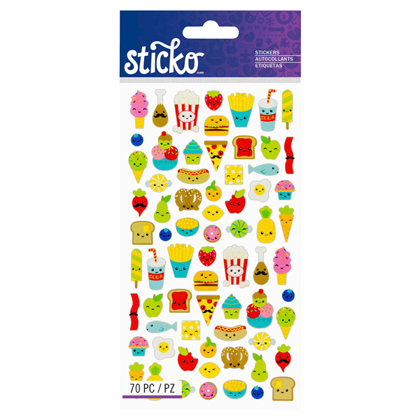 slide 1 of 1, Sticko Stickers Mini Food Characters, 70 ct