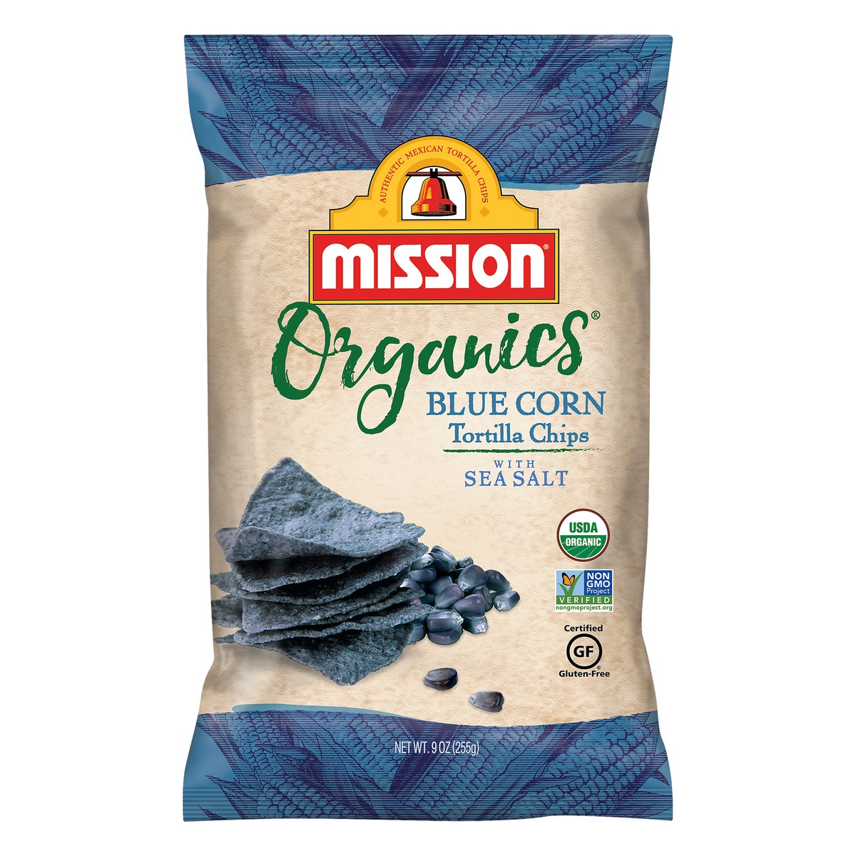 slide 1 of 3, Mission Organics Blue Corn Sea Salt Tortilla Chips, 11 oz