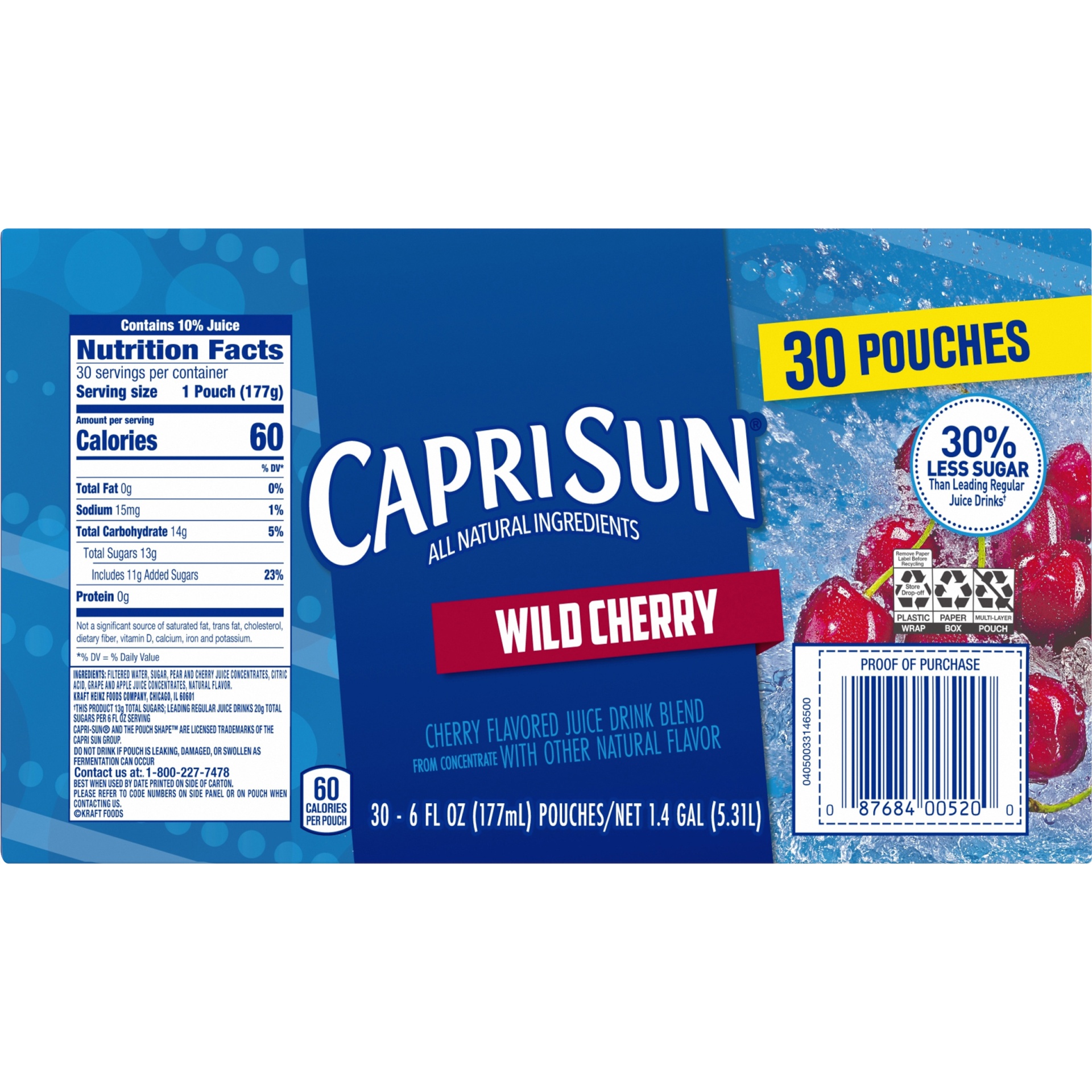 slide 6 of 8, Capri Sun Wild Cherry Naturally Flavored Juice Drink Blend, 30 ct; 6 fl oz