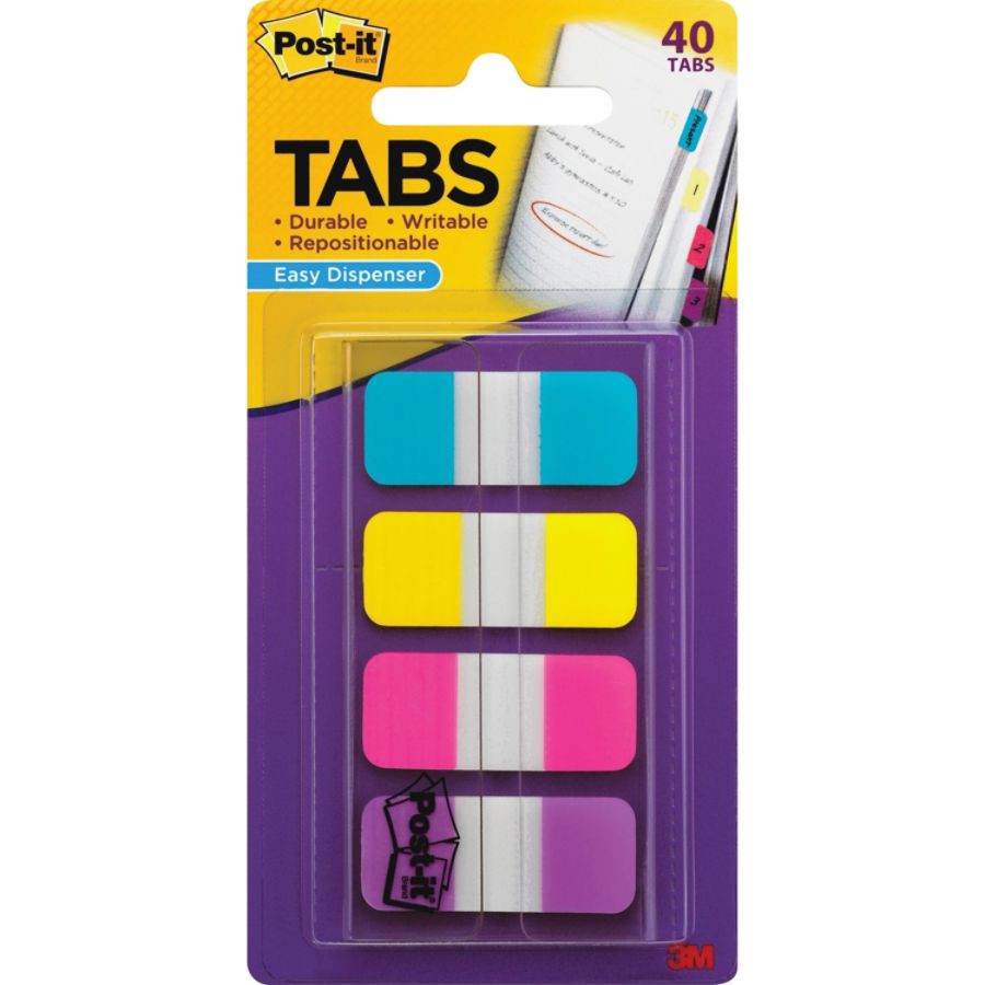 slide 2 of 3, Post-it Tabs Solid Aqua, Yellow, Pink & Violet, 4 pk; 40 ct