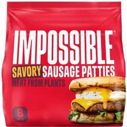Impossible Foods Sausage Patties Savory Plant Based, Frozen, Fully Cooked, 6 Patties, 7.2 Oz - 7.2 Oz