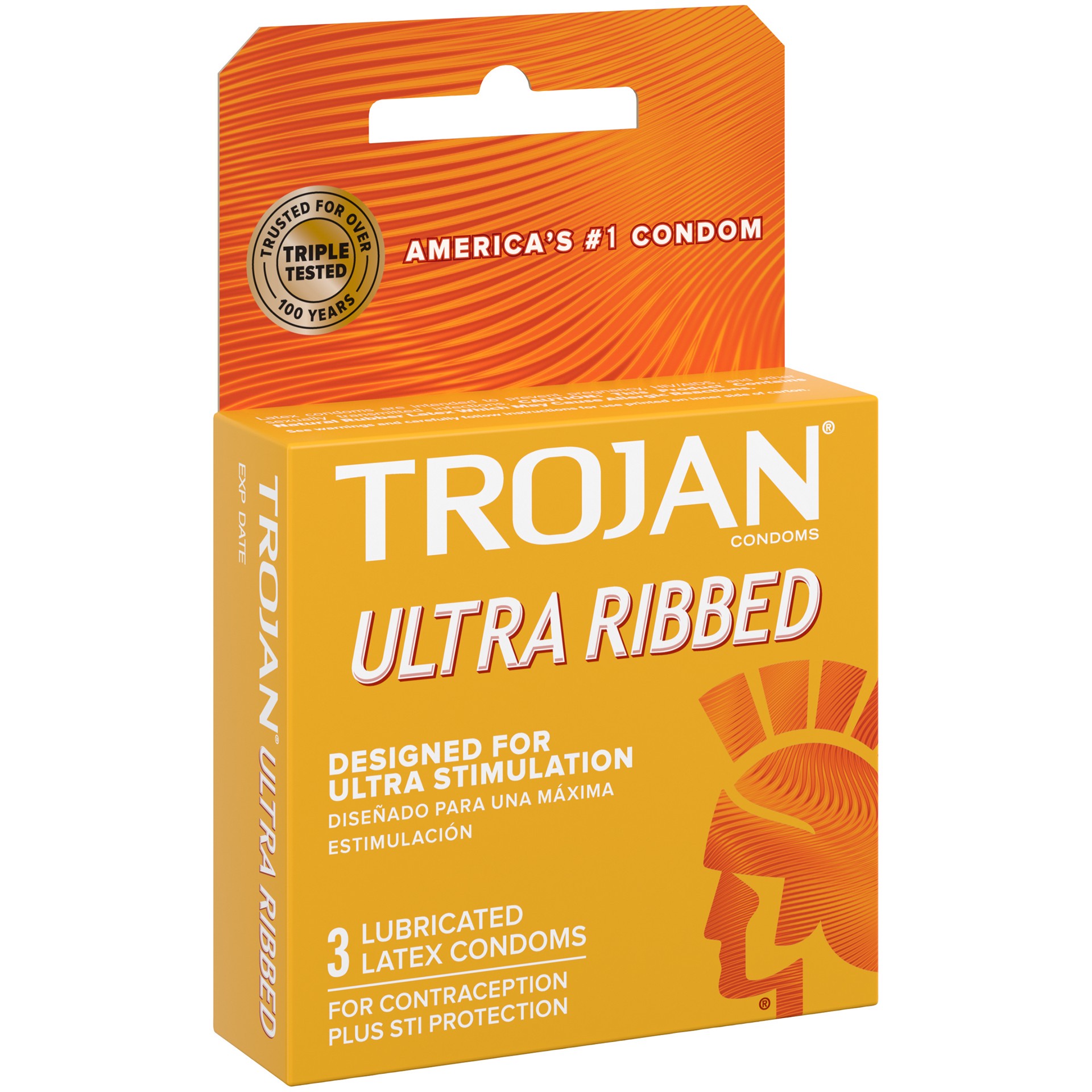 slide 4 of 5, Trojan Stimulations Ultra Ribbed Lubricated Condom, 3ct, 3 ct