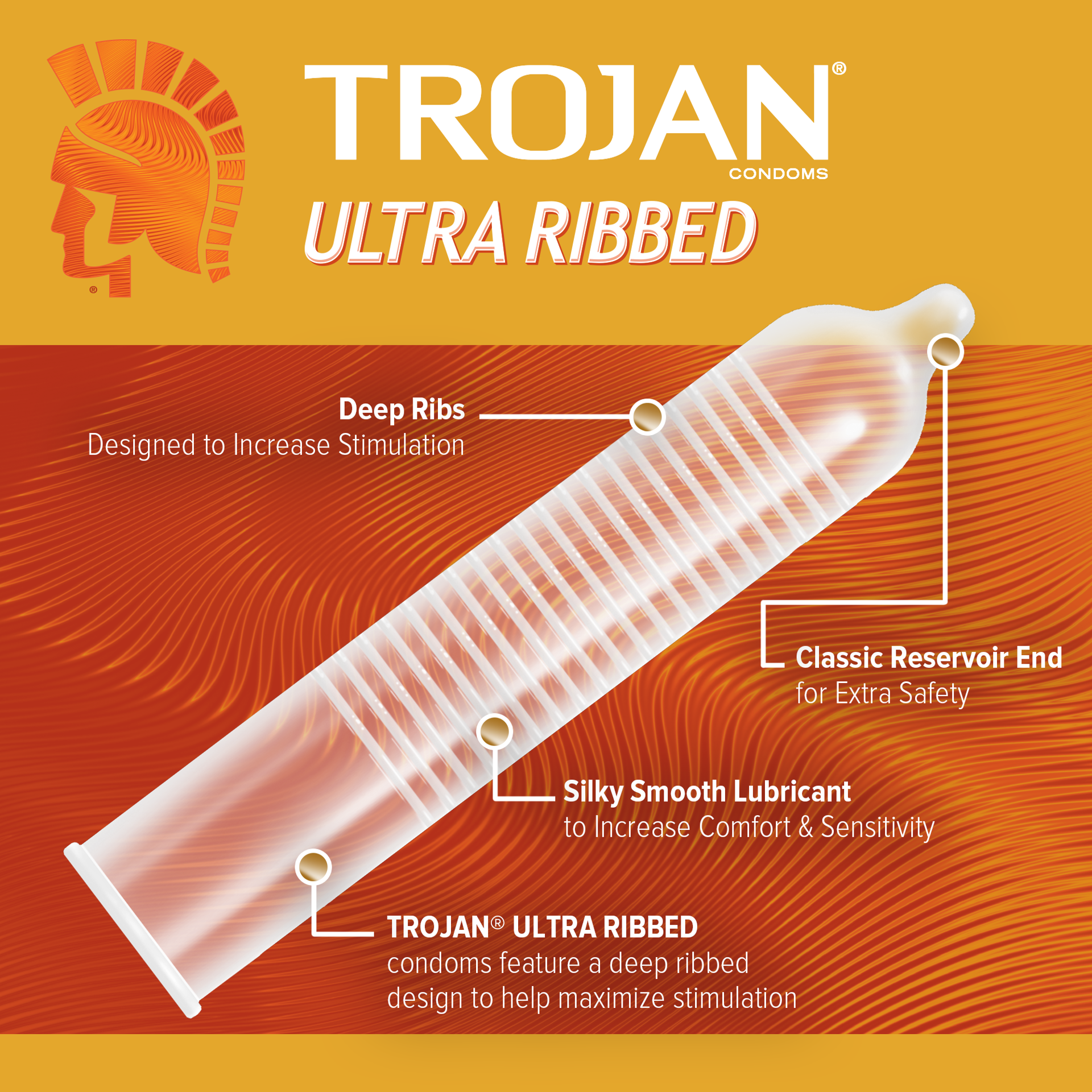 slide 4 of 5, Trojan Stimulations Ultra Ribbed Lubricated Condom, 3ct, 3 ct