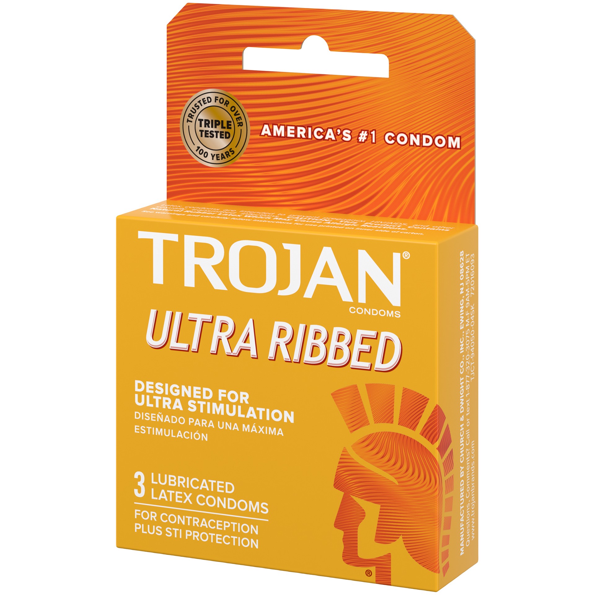 slide 5 of 5, Trojan Stimulations Ultra Ribbed Lubricated Condom, 3ct, 3 ct