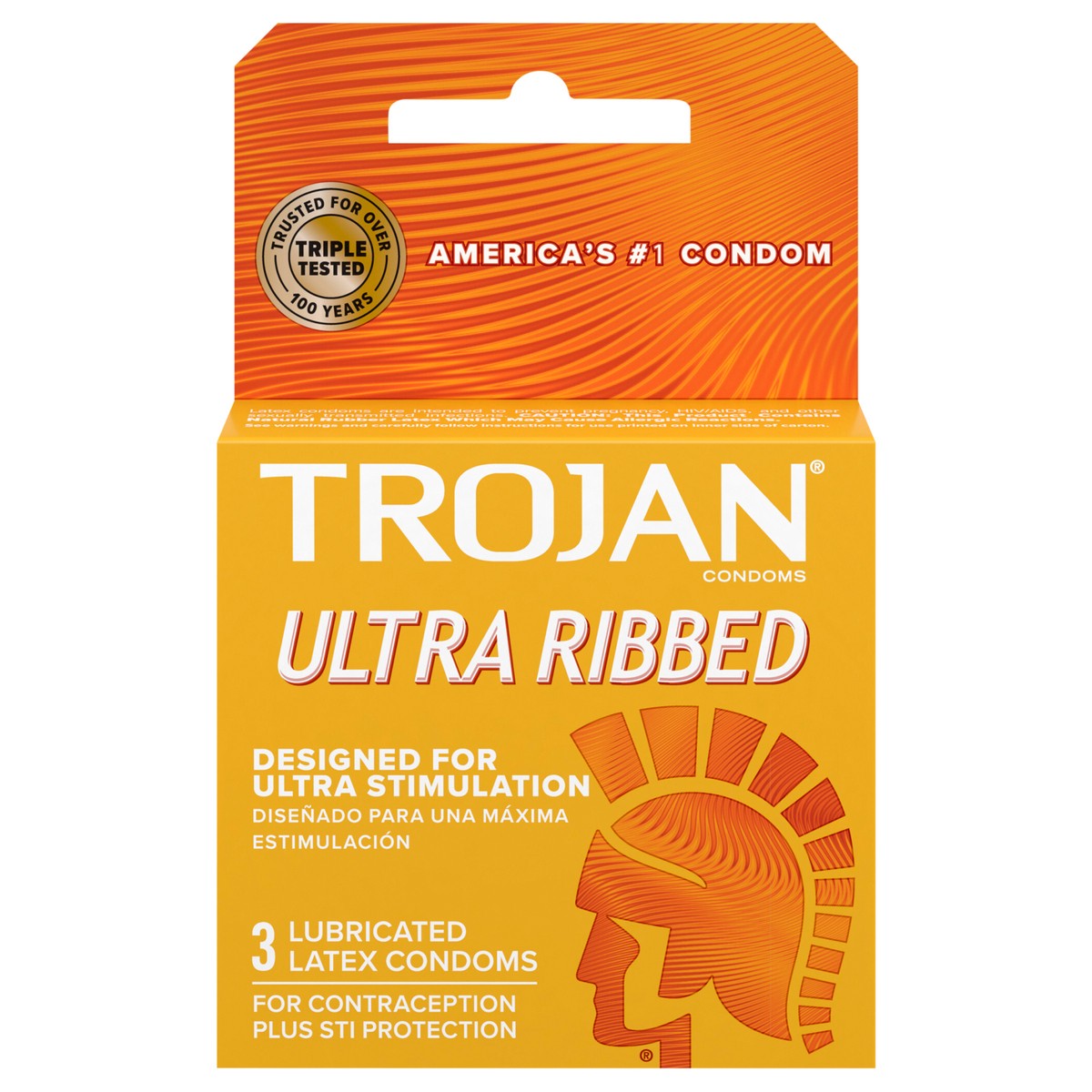 slide 1 of 5, Trojan Stimulations Ultra Ribbed Lubricated Condom, 3ct, 3 ct