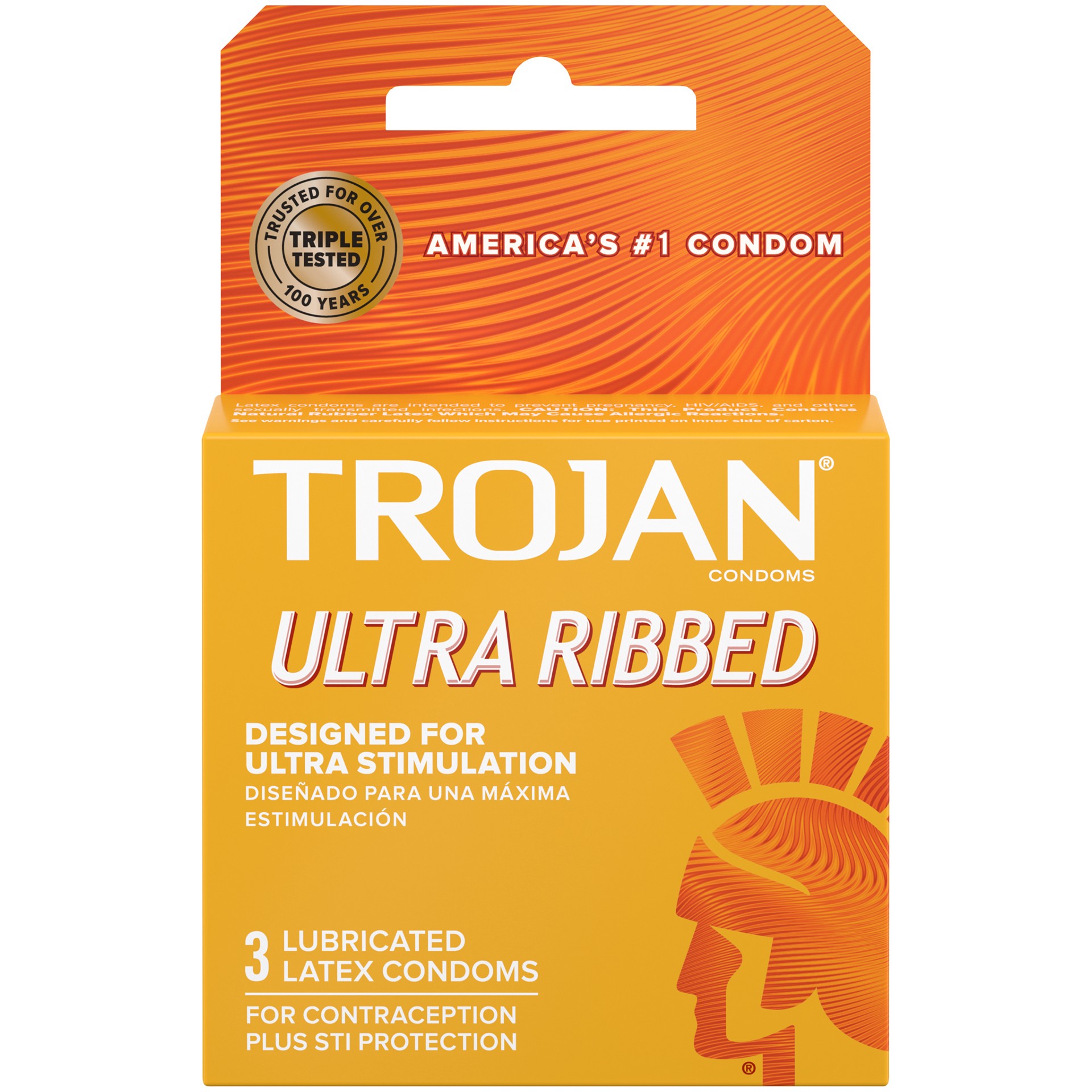 slide 1 of 5, Trojan Stimulations Ultra Ribbed Lubricated Condom, 3ct, 3 ct