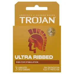 Trojan Stimulations Ultra Ribbed Lubricated Condom, 3ct