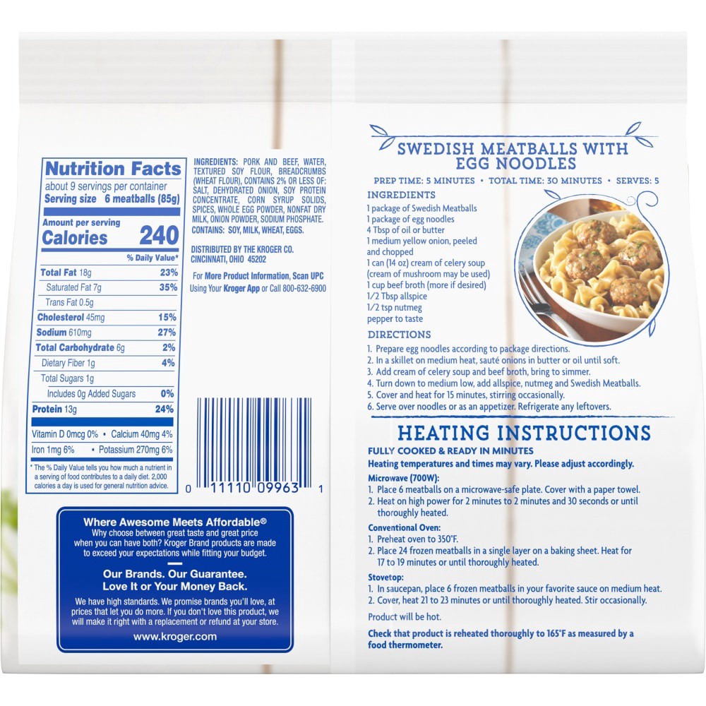 slide 2 of 2, Kroger Fully Cooked Swedish Style Meatballs, 1 lb 10 oz