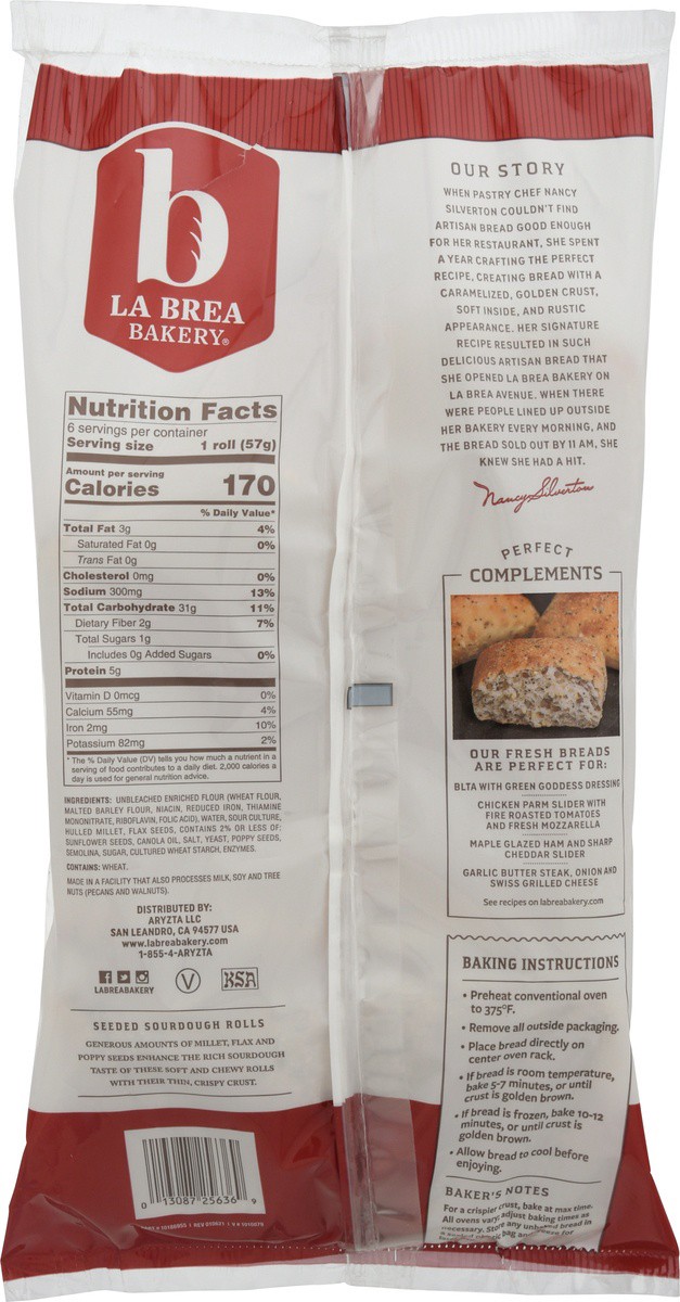 slide 8 of 9, La Brea Bakery Seeded Sourdough Rolls, 6 ct; 2.2 oz