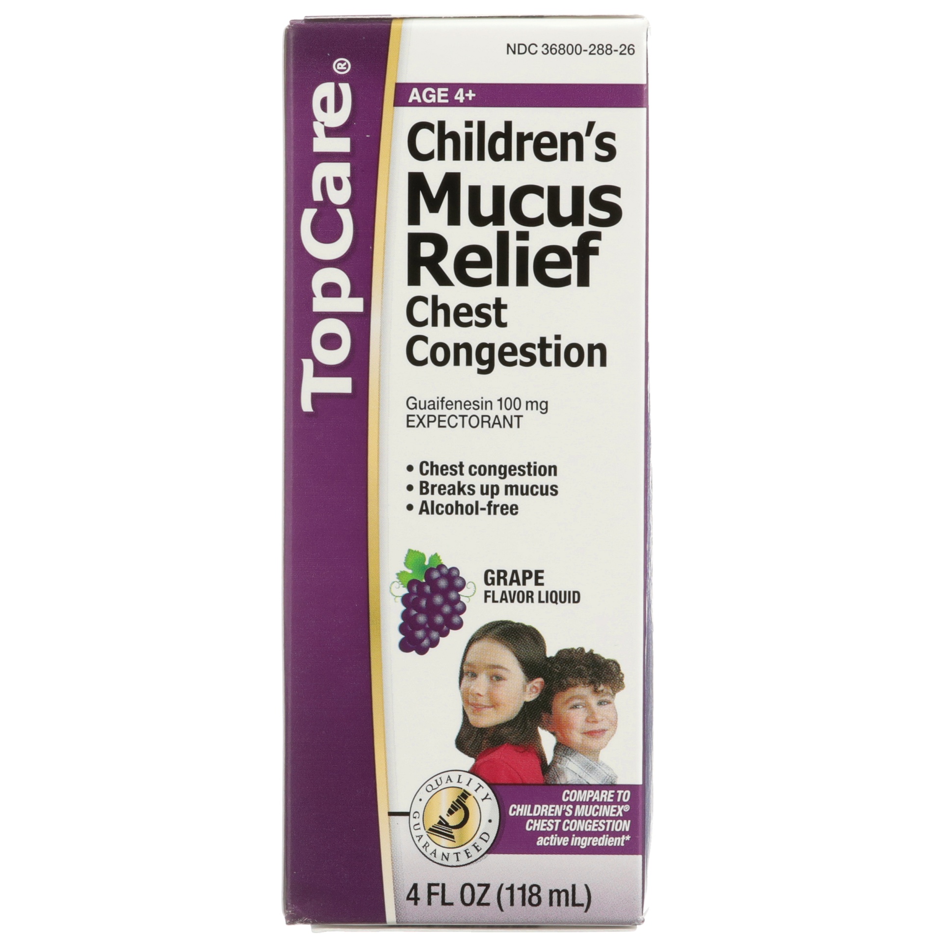 slide 1 of 6, TopCare Children's Mucus Relief Chest Congestion Grape Flavor, 4 fl oz