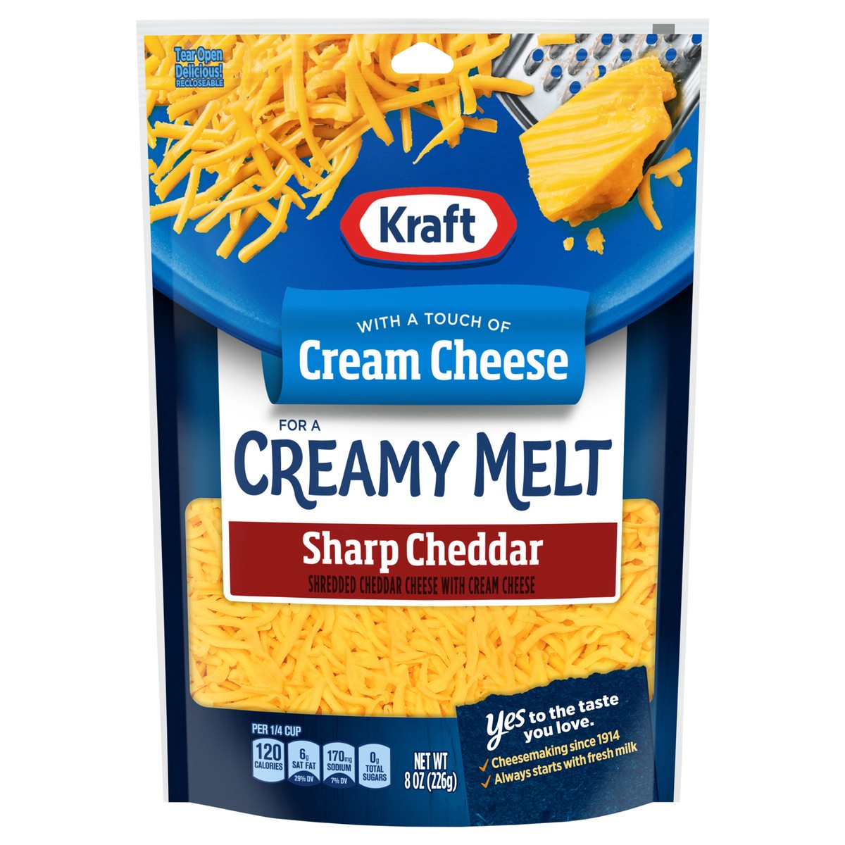 slide 1 of 3, Kraft Sharp Cheddar Shredded Cheese with a Touch of Cream Cheese for a Creamy Melt, 8 oz Bag, 8 oz