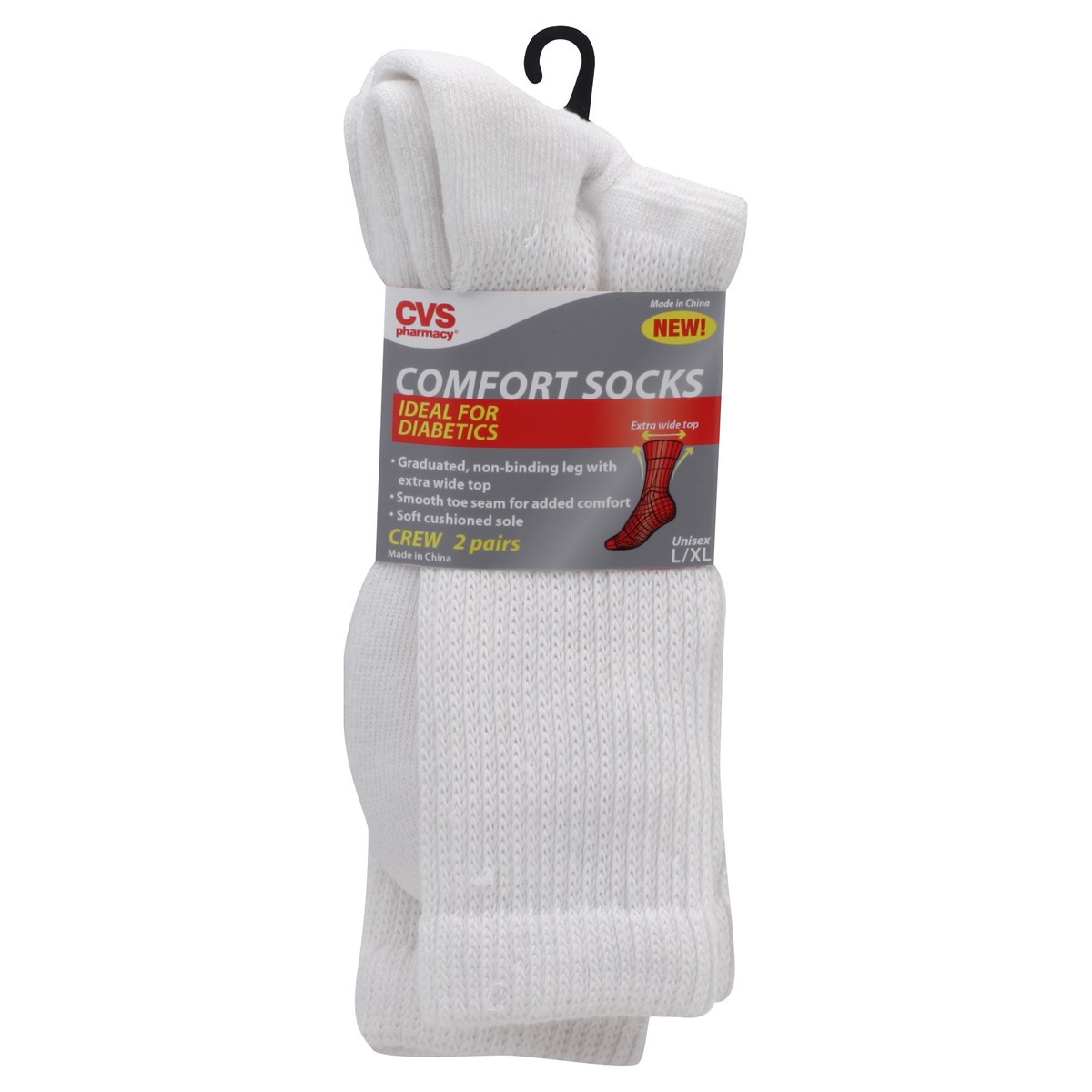 slide 2 of 2, CVS Health Crew Comfort Socks For Diabetics, 2 Pairs, White, L/Xl, 2 ct